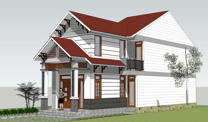 Mô hình nhà cấp 4 3D có gác lửng 