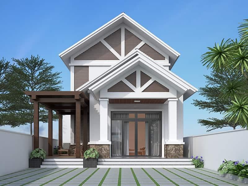 Mẫu nhà cấp 4 3D mái thái 3 phòng ngủ